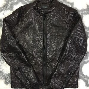 GUESS Men's Faux-Leather Brown Motorcycle Jacket  SZ Large